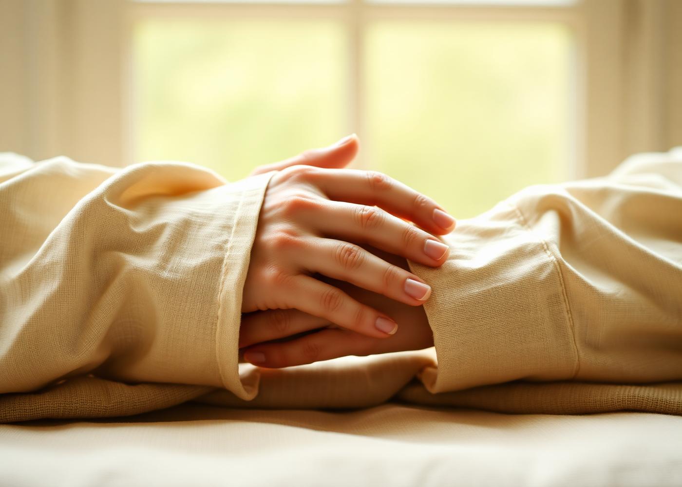 Two hands resting gently, one over the other — a quiet moment of shared practice.